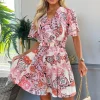 Multi Paisley Print Belted Skater Dress