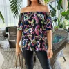 Multi Print Bardot Frill Sleeve Top