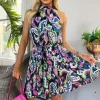Multi Print High Neck Skater Dress