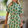 Multi Print Short Sleeve High Neck Skater Dress