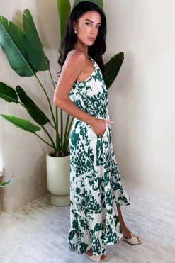 Multi Printed Frill Hem High Neck Midi Dress