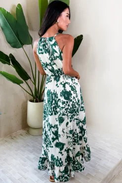 Multi Printed Frill Hem High Neck Midi Dress
