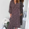 Multi Printed Long Sleeve Wrap Top Smock Midi Dress