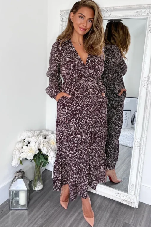 Multi Printed Long Sleeve Wrap Top Smock Midi Dress
