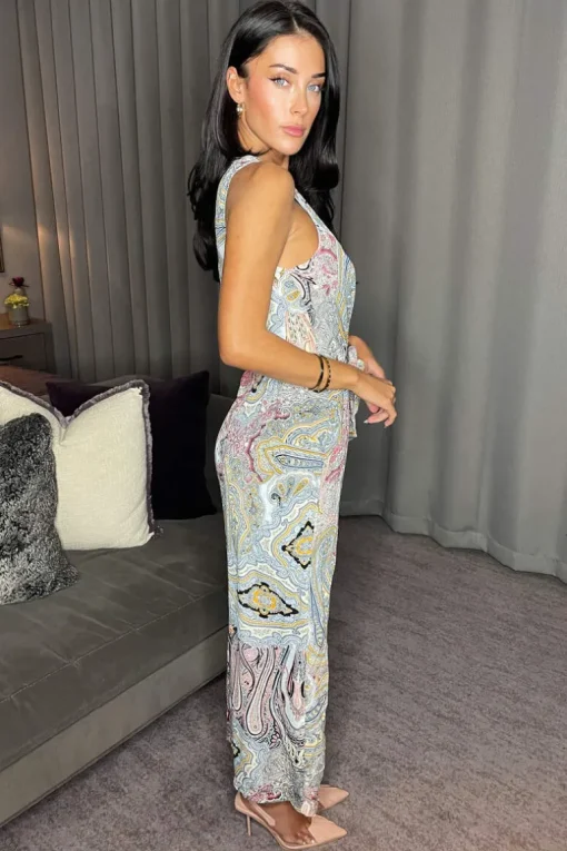 Multi Printed Sleeveless Knot Front Jumpsuit