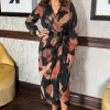 Multi Smudge Print Belted Wrap Collared Midi Dress