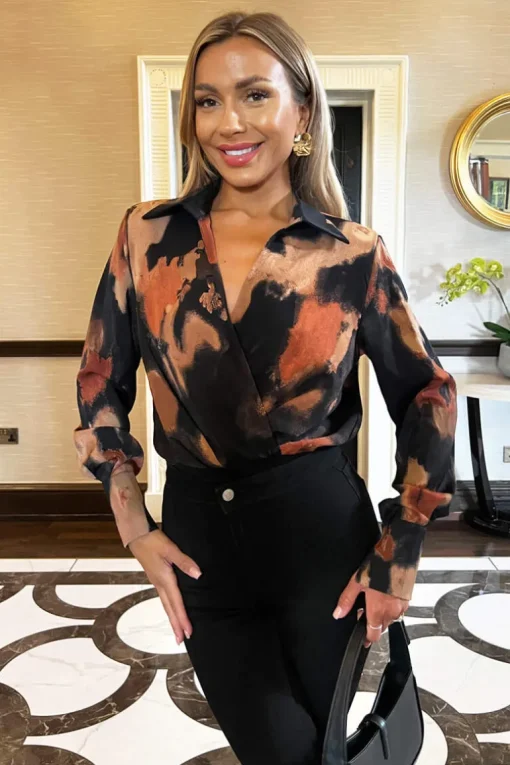 Multi Smudge Print Wrap Shirt Bodysuit