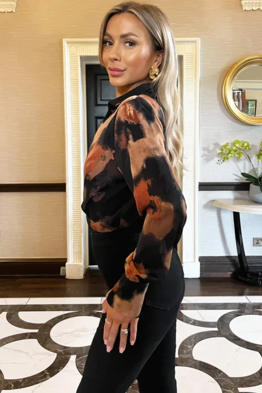 Multi Smudge Print Wrap Shirt Bodysuit