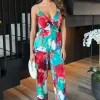 Multi Tie Dye Printed Strappy Tie Waist Jumpsuit