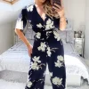 Navy Floral Wrap Culotte Jumpsuit