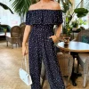 Navy Polka Dot Bardot Jumpsuit