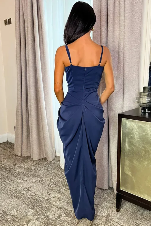 Navy Strappy Wrap Top Gathered Skirt Maxi Dress