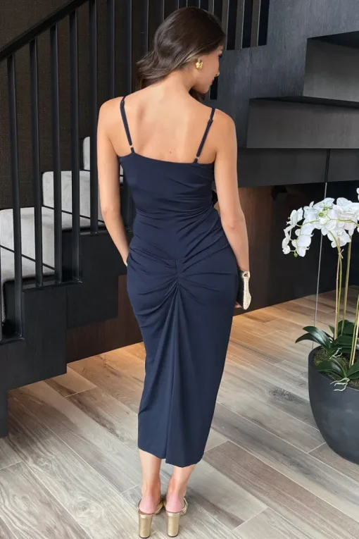 Navy Strappy Wrap Top Knot Skirt Midi Dress