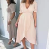 Nude Wrap Side Tie Midi Dress