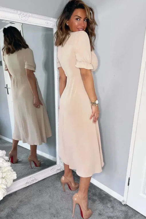 Nude Wrap Side Tie Midi Dress