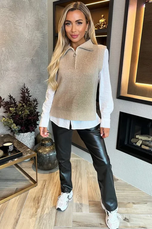 Oatmeal 1/4 Zip Knitted Vest