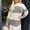 Oatmeal And Brown Striped Knitted Dress