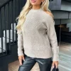 Oatmeal Cut Out Shoulder Chain Detail Knit Jumper
