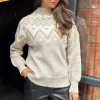 Oatmeal Fairisle Mock Neck Knitted Jumper