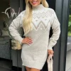 Oatmeal Fairisle Mock Neck Knitted Dress