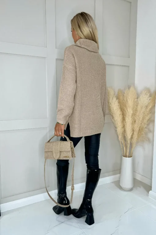 Oatmeal Half Zip Knitted Jumper