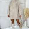 Oatmeal Roll Neck Knitted Mini Dress