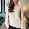 Oatmeal Round Neck Cable Knit Jumper