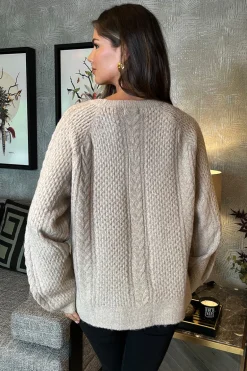 Oatmeal Round Neck Cable Knit Jumper