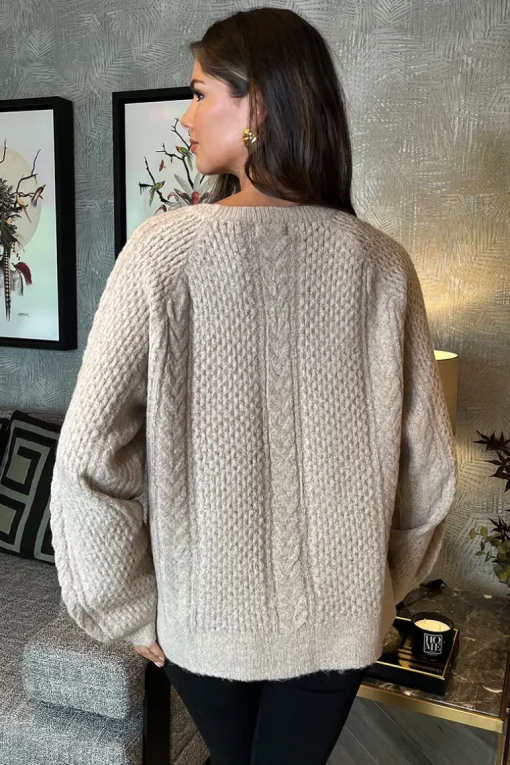 Oatmeal Round Neck Cable Knit Jumper
