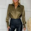 Olive And Gold Wrap Shirt Bodysuit