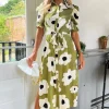 Olive Bold Floral Print Midi Shirt Dress