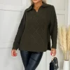 Olive Collared Cable Knit Jumper