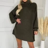 Olive Roll Neck Knitted Mini Dress