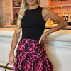 Pink And Black 2 In 1 Ruched Mini Dress