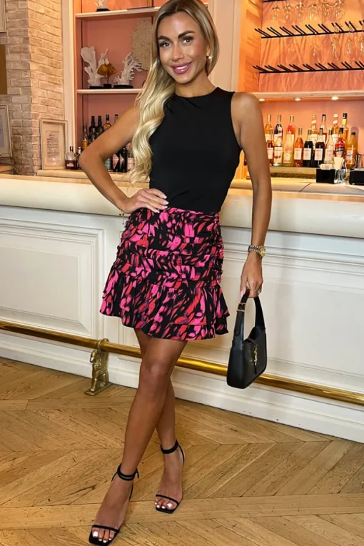 Pink And Black 2 In 1 Ruched Mini Dress
