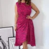 Pink And Black Printed Gathered Midi Dress