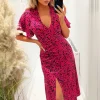 Pink And Black Printed Split Skirt Midi Dress