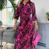 Pink And Red Printed Shirt Midi Dress