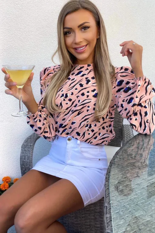Pink Printed Puff Sleeve Top