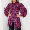 Pink Zebra Print Tie Neck Shirt