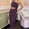 Plum Asymmetric Cut Out Midi Dress