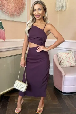 Plum Asymmetric Cut Out Midi Dress
