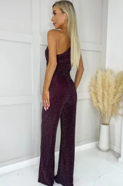 Plum One Shoulder Shimmer Jumpsuit