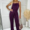 Plum Plisse Cowl Neck Jumpsuit