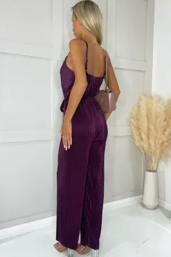 Plum Plisse Cowl Neck Jumpsuit