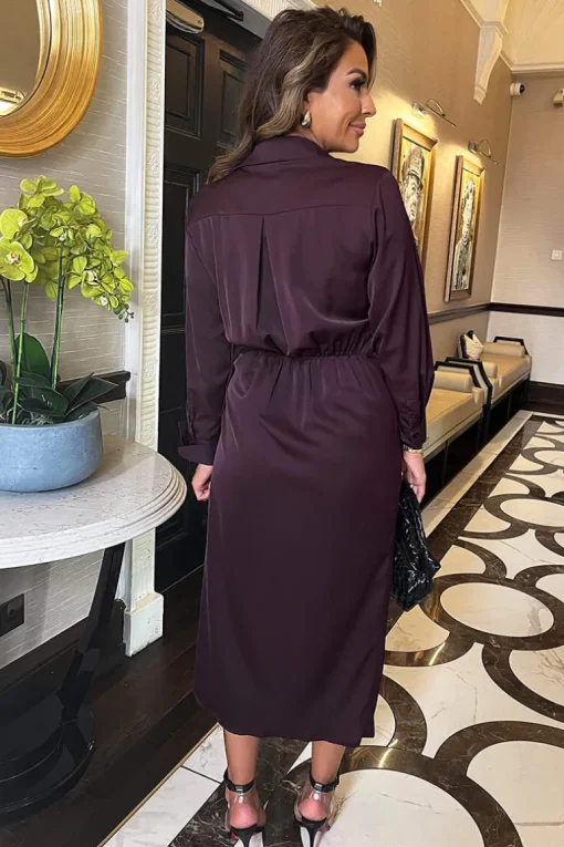 Plum Side Tie Waist Wrap Midi Dress