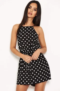 Polka Dot Tie Waist Playsuit