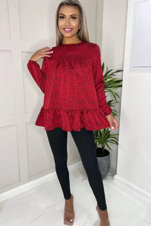 Red And Black Printed Smock Top