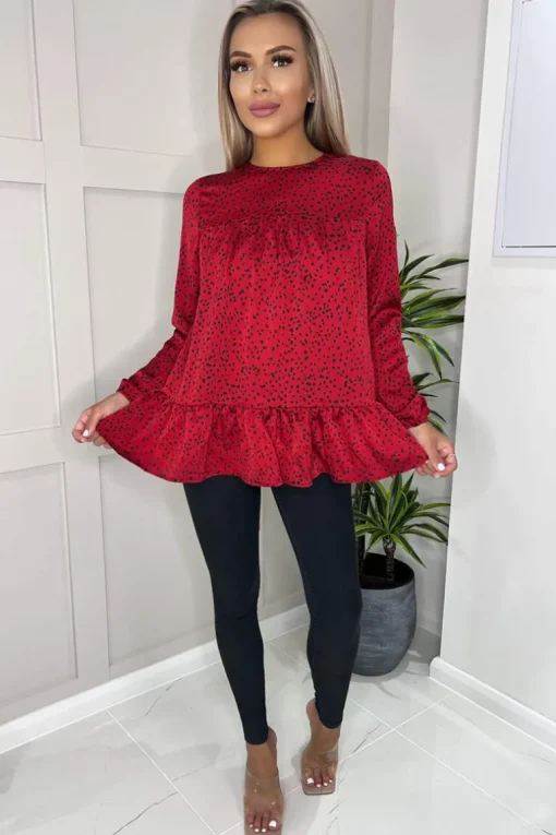Red And Black Printed Smock Top
