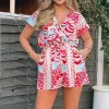 Red And Cream Printed Collared Playsuit